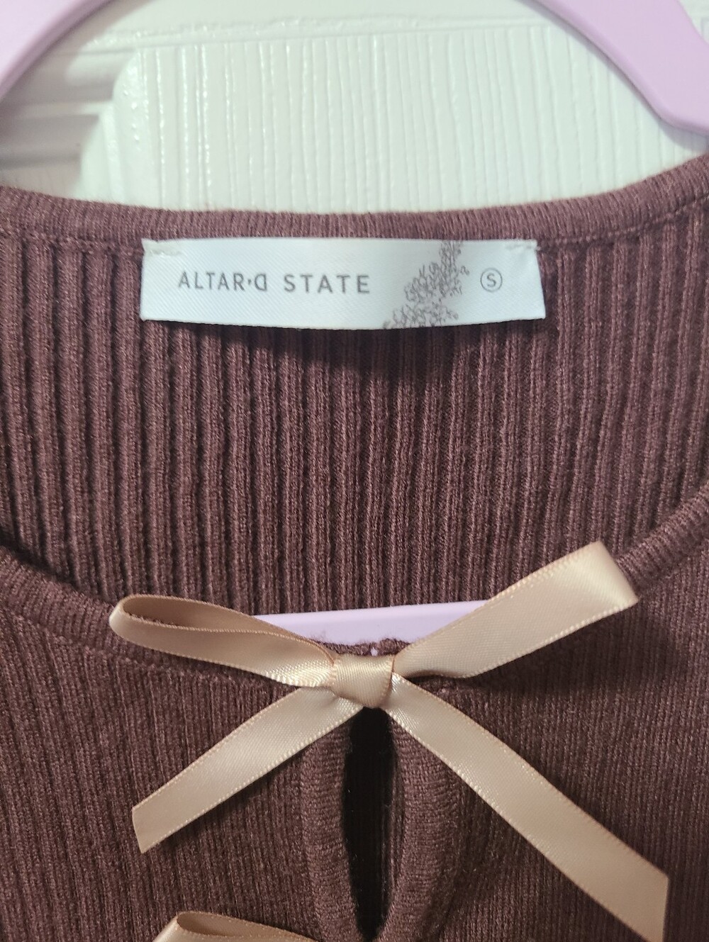 brown Altar'd State ribbed knit sleeveless tank featuring a front lace-up detail - Picture 3 of 5